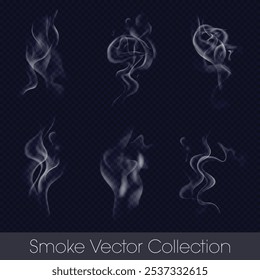 Vectors swirling wisps, dense plumes, and delicate trails of vapor, ideal for backgrounds, overlays and creative projects, suitable for use in advertising, web design, and print materials