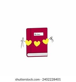 Vectors that form a book and there are three symbols of love placed on top of the book