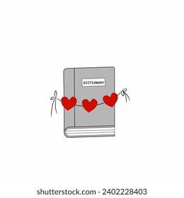Vectors that form a book and there are three symbols of love placed on top of the book