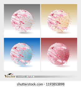 Vectors of three-dimensional glass ball will colors splattered on top.