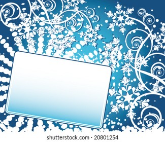 Vectors version. New Year decorations from the branches of snow on a blue background.