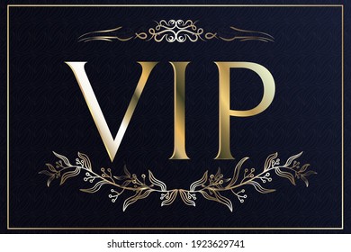 Vectors VIP card. Gold card with a crown. Blue gradient print geometric ornament in oriental style. Background with gold lettering invitation. Luxury design for VIP members. Shine and luxury.