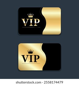 Vectors VIP card. Gold card with crown. Background with gold invitation letters. Luxurious design for VIP members. Glitter and luxury.