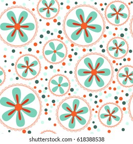 Vectorseamless pattern with flowers in circles