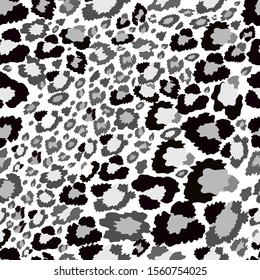 VectorSeamless pattern of leopard skin in black and grey on white background, 	
Abstract wild Animals pattern for textile or wall paper, Black and white seamless camouflage background.