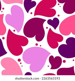 Vector,seamless pattern,patterned hearts. Modern template. abstraction, hand drawn, colors bright, pink, cherry, burgundy, purple, white, modern style, white background, seamless fabric. woman.EPS10.