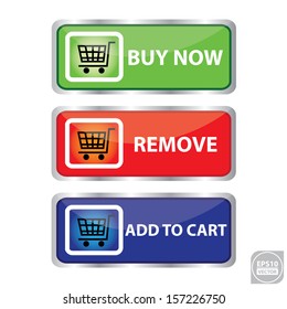 Vector:Set of modern e-commerce buttons and icons  ,buy now, remove, add to cart