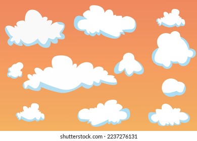 vectorset off clouds of various shapes and sizes against the background of the evening sky like anime and 2d cartoons collection