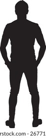 Vector, silueta de una vista posterior de un hombre fresco de pie