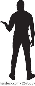 vector,silhouette back view of a man showing an imaginary object in her hand
