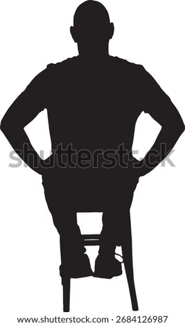 vector,silhouette of a back view of a  man sitting on chair dressed in sportswear arms akimbo