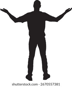vector,silhouette back view of a man standing with arms outstretched 