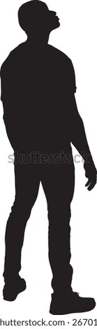 vector,silhouette of back view of a man standing and looking up