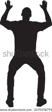 vector,silhouette of back view of a standing man holding or pushing something imaginary upwards.