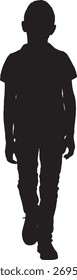 vector,silhouette of a front  view of boy walking