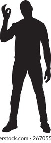 vector,silhouette front view man showing the OK sign with his hand 
