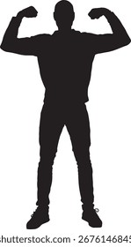 vector,silhouette of  front view of a man showing two bicep