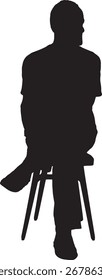 vector,silhouette of front view of a man sitting on chair looking away