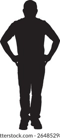 Vector;silhouette of a front view of man standing and arms akimbo