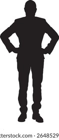 Vector;silhouette of a front view of man standing and arms akimbo