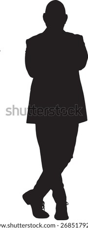 vector,silhouette of front view of a man standing, legs and arms crossed