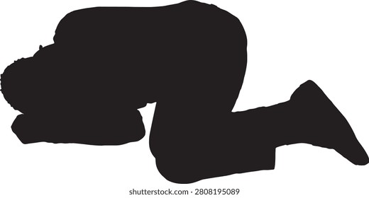 vector,silhouette of  high angle view of a man lying on the floor in the fetal position