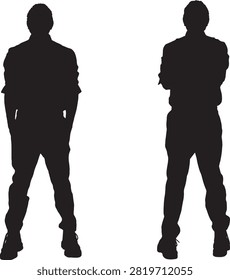 vector,silhouette of  same man front and back view  standing
