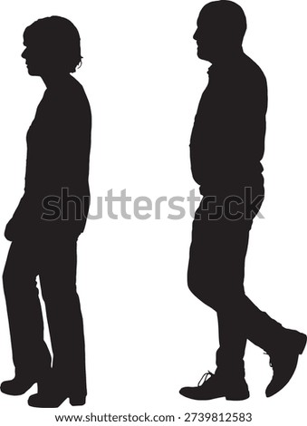 vector,silhouette of side view of a couple walking