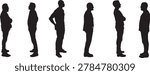 vector,silhouette of  side view of group of man standing