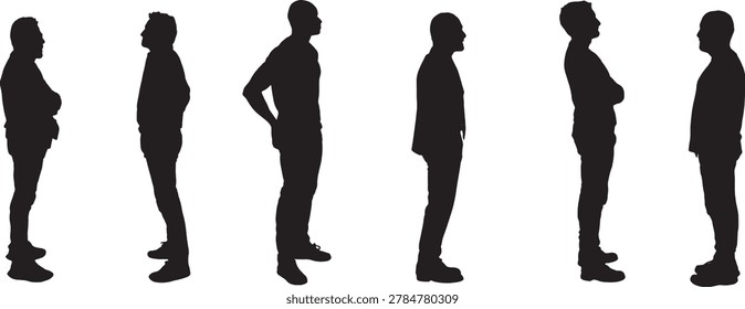 vector,silhouette of  side view of group of man standing