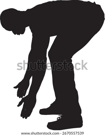 vector,silhouette of side view of a man lifting something imaginary, large or heavy from the ground