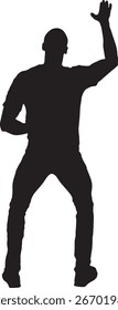vector,silhouette side view of a man pressing up with one hand on white background