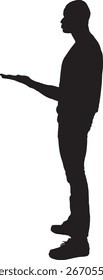 vector,silhouette side view of a man showing an imaginary object in her hand