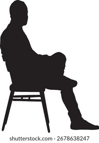 vector,silhouette of side view of a man sitting on chair looking at camera 