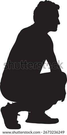 vector,silhouette of side view of a man squatting