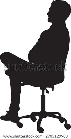 vector,silhouette of a side,back view of a man sitting on chair arms and legs crossed
