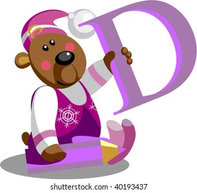 Vector.Smile bear with alphabet letter D in color 01
