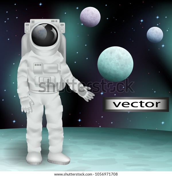 Vector.Space, on another planet,\
colonization of other planets, flying in space suit, astronaut,\
astronaut visited the new planet . 3D, realistic\
illustrations.
