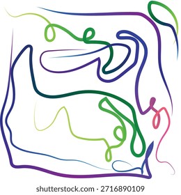 "Ilustración abstracta de estilo Vector de líneas curvas y cintas. Estos trazos entrelazados azul y verde azulado representan conectividad, energía y flujo de datos digitales. Ideal para fondos de tecnología, identidad corporativa, arte conceptual médico que representa vías neuronales o Anuncios de Diseño web. Limpio, profesional y versátil".