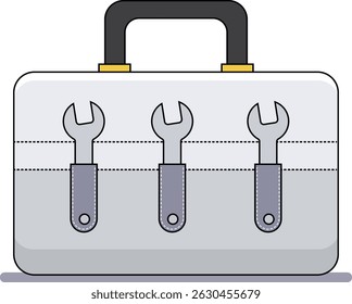 A vector-style cartoon illustration of a toolbox with a handle and latch.