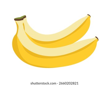 Imagen de dibujos animados de estilo Vector de dos plátanos amarillos, parcialmente pelados, aislados sobre un fondo blanco con colores limpios y brillantes.