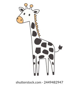 Vector-style children's giraffe character for educational or storybook purposes, colorful in white, yellow, and black, adorable and friendly illustration
