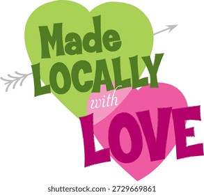 A vector-style graphic featuring the text “Made Locally with LOVE,” used to signify products that are sourced or crafted within a local community. This badge emphasizes care, personal attention, and support for local businesses, artisans, and handcrafted goods.