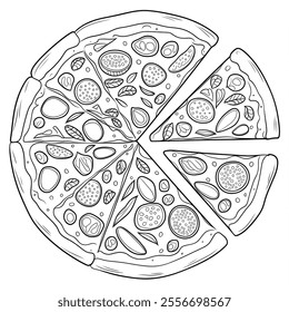  A vector-style illustration of a delicious, freshly baked pizza 