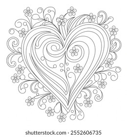 Una ilustración de estilo Vector de una forma de corazón, adornada con elegantes patrones florales y delicados remolinos