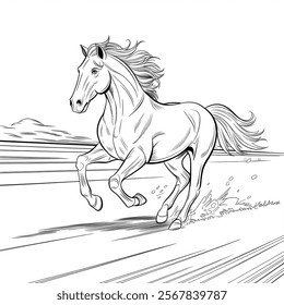  A vector-style illustration of a horse running at high speed in dynamic motion 