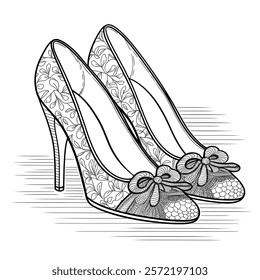 A vector-style illustration of a pair of elegant shoes for a coloring page 
