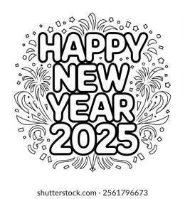 A vector-style illustration of the text "Happy New Year 2025" in a beautiful, bold, and artistic font 