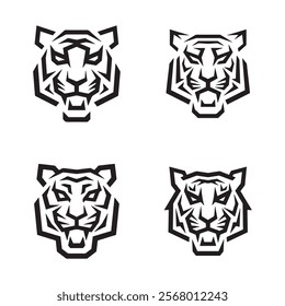 A vector-style logo of a tiger head with fangs facing down.