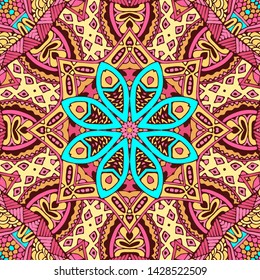 Vectort seamless pattern vector. Mandala art ethnic background